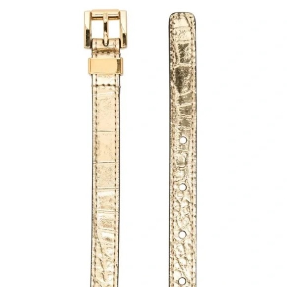 NWT MICHAEL KORS Metallic Snakeskin Embossed Long Leather Belt, 15mm - Gold - Picture 7 of 8